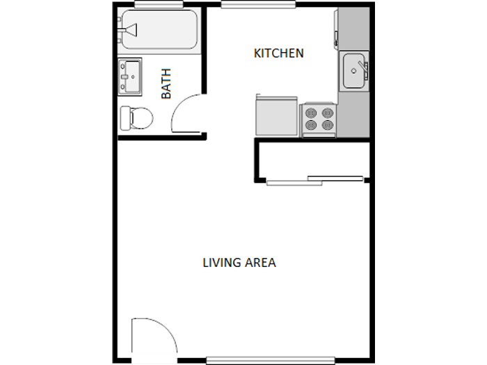 Floor plan for studio, 1 bath, 325 sqft